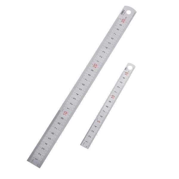 CCINEE Stainless Steel Straight Scale Ruler, 11.8 inches (300 mm) (Large) x 1, 5.9 inches (150 mm) x 1, Set of 2 "With Exchange Chart for Millimeters and Inch"