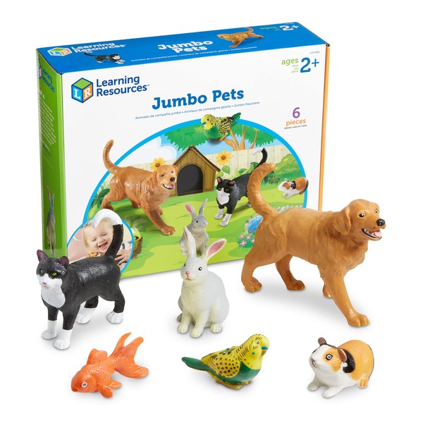 Learning Resources Jumbo Domestic Pets, Cat, Dog, Rabbit, Guinea Pig, Fish and Bird, 6 Animals, Ages 2+ (LER0688),Multi-color,3-3/4 - 7-1/2 W in