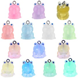 SUNNYCLUE 24 Pieces 6 Colors Fluorescent Frog Charm Resin Frog Charm Resin Charm Cute Charm Animal Pendant Mini Glow in the Dark Parts Earrings Resin Frog Necklace Bracelet Resin Keychain Metal Parts