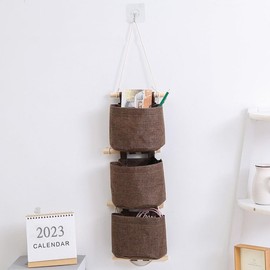 Nicoone Hanging Organiser, Hanging Bag with 3 Pockets, Cotton Linen Hanging Bag, Storage Bag, Hanging Storage for Bedroom, Office, Children's Room, Bathroom