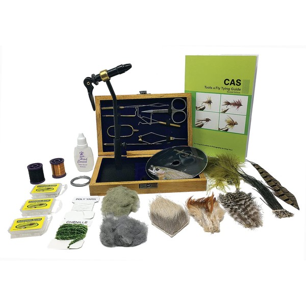 Colorado Anglers 4-in1 Fly Tying Kit Bundle - Include Standard Kit with 8 Tools, CAS and Fly Tying Guide Book, DVD for Introduction to Fly Tying, and Fly Tying Materials - Fly Fishing Kit Bundle