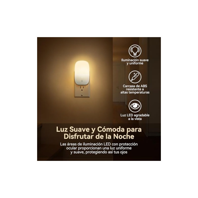 2 Lámparas de Noche con Sensor de Luz, Detecta Automáticamente