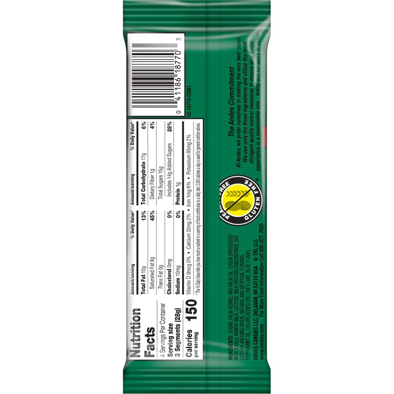 ANDES Mints Crème De Menthe Snap bar Xl Chocolate bar,