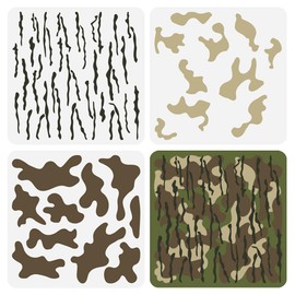 FINGERINSPIRE 3 Pcs Layered Camo Stencils 11.8x11.8 inch Camo Painting Stencil Plastic Camouflage Pattern Stencil Digital Camo Paint Stencils Reusable DIY Art and Craft Stencils for Home Wall Decor