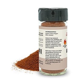 Organic Ghost Pepper (Smoked Bhut Jolokia) - 1.9 oz Ground in Glass Bottle, Non-GMO, Whole30 Approved, Non-Irradiated, 100% Pure Ground Chili Pepper