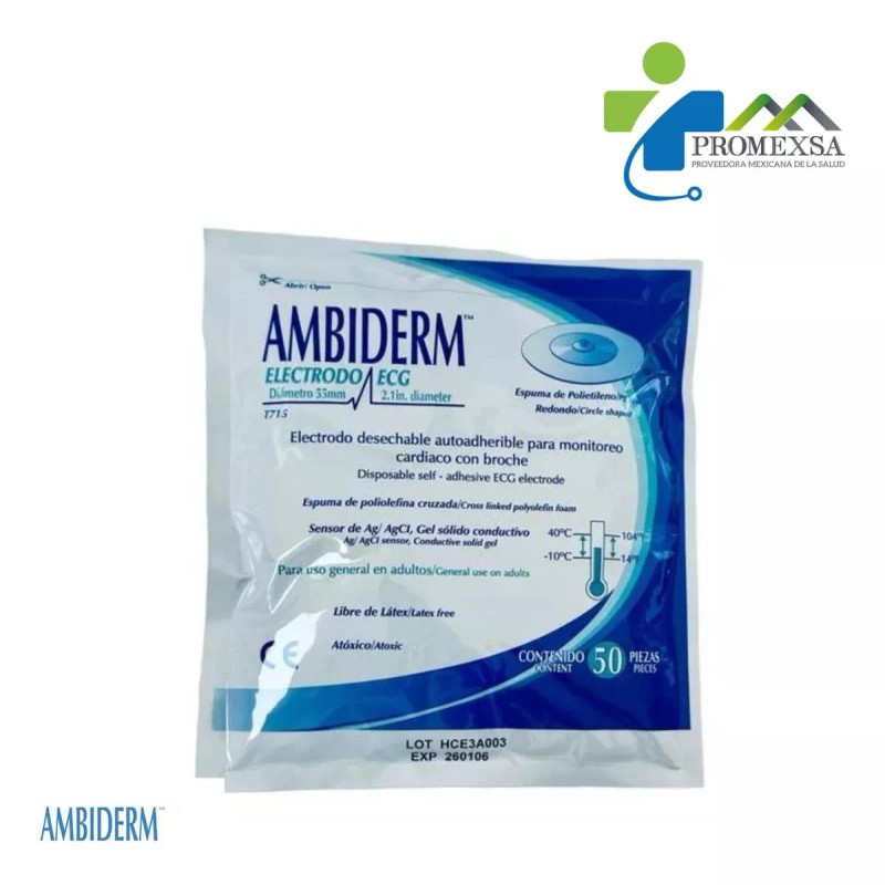 Ambiderm Electrodo Redondo Monitoreo Cardiaco Ecg T715 50pz