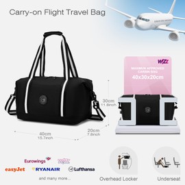 SPAHER Wizzair Vueling Volotea Hand Luggage Bag 40 x 30 x 20 cm Foldable Travel Bag Sports Bag Large Weekender Women Men Gym Fitness Bag Waterproof Duffle Bag Swimming Bag Black, black, travel bag