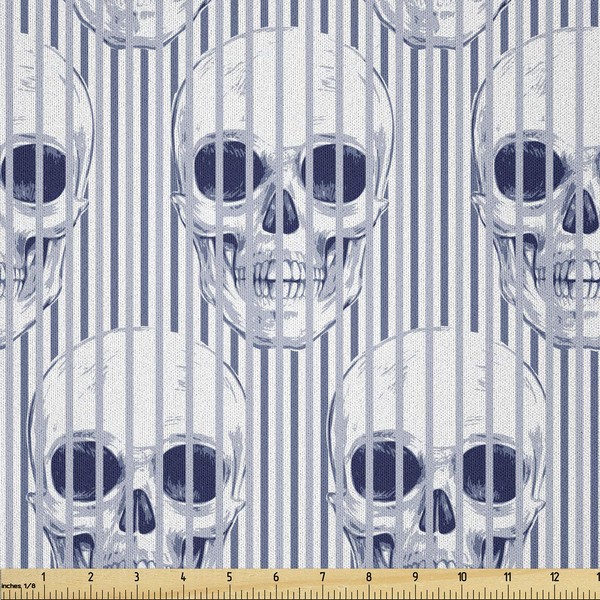 Ambesonne Skull Fabric by The Yard, Skulls and Geometric Shapes