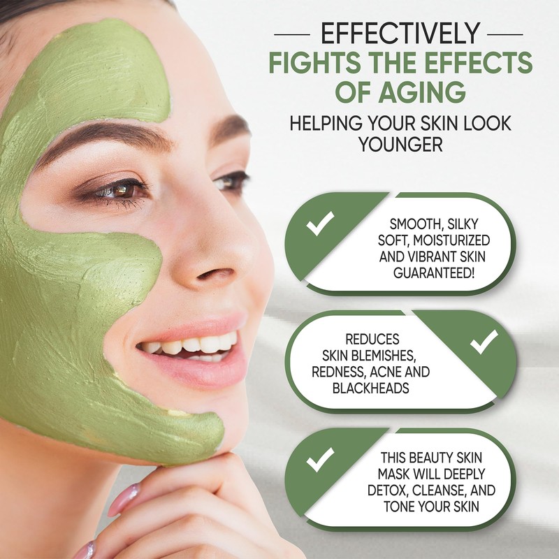 Green Tea Matcha Facial Mud Mask, Removes Blackheads, Reduces Wrinkles,