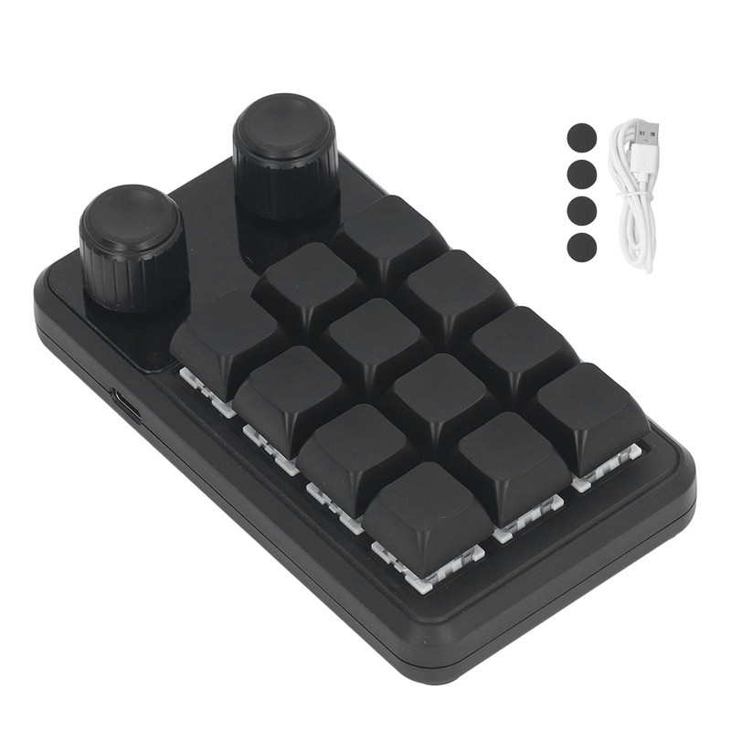 Mini Gaming Keypad 12 Keys 2 Knobs Blue Switch Black