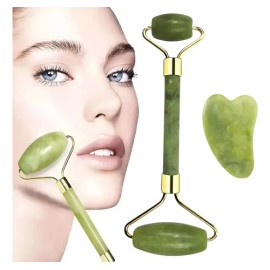 Kit Rodillo Y Piedra Gua Sha De Jade Masajeadora                                                                                                      