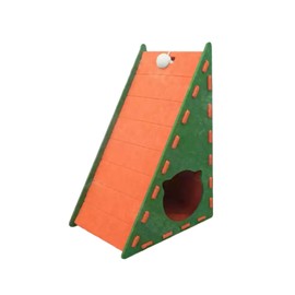 HEVOY Triangular Cat Scratching Board Bed, Removable House for Indoor Cats, Kennel Scratching Post House, Cat Caves with Fluffy Ball Hanging, Scratch Resistant Felt Kitten Hideaway Bed (Orange)
