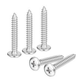 sourcing map M5x35mm Flat Head Phillips Drive Self Tapping Screws, 304 Stainless Steel Cross Drive Fastener Screws, Silver, Pack of 100