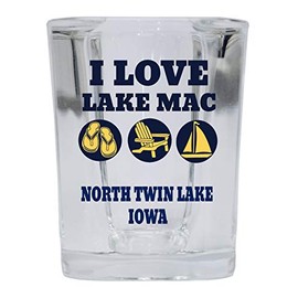 R and R Imports I Love North Twin Lake Iowa Souvenir 2 Ounce Square Base Liquor Shot Glass