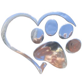 LZLRUN 3D Chrome Dog Paw Footprint with Peach Heart Sticker Decal Car Emblem Decal Decoration (Silver)