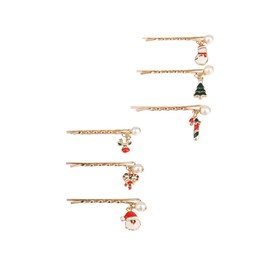 Beaupretty Christmas Pearl Hair Pin Hair Clip Christmas Tree Santa Metal Bobby Pin Slide Clip for Party Girls,6pcs(Glod)