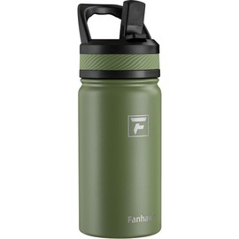 Fanhaw 14 Oz Kids Insulated Water Bottle with Straw Lid – Stainless Steel Double Wall Vacuum, Leak-Proof, BPA-Free Water Bottles for School Boys & Girls(Olive Green)