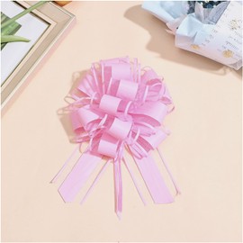 Chexin Pack of 6 Large Gift Bow with Gift Ribbon, Pull Bow, Diameter 18 cm, Gift Bow for Crafts and Packaging, Decorative Bows for Wedding, Birthday and Christmas (Pink)
