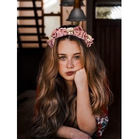 Brihasory Pink Blue Bowknot Headband for Women, Fashion Rhinestone Wide Headbands Party Prom Headwear Banquet Hair Accessories for Wedding Elegant Ladies Hair Band Mother Gifts(Pink)