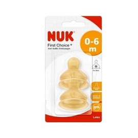 Nuk First Choice+ Latex Teat 0-6Month Medium Feed Hole BPA Free, 2pcs