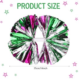 Hoteam 12 Pack Cheerleading Pom Poms, Cheer Pom Poms with Baton Handle, Metallic Foil Pompoms for Adult for Team Sports Party Dance Cheering Squad Accessories, 14 Inch(Pink, White, Green)