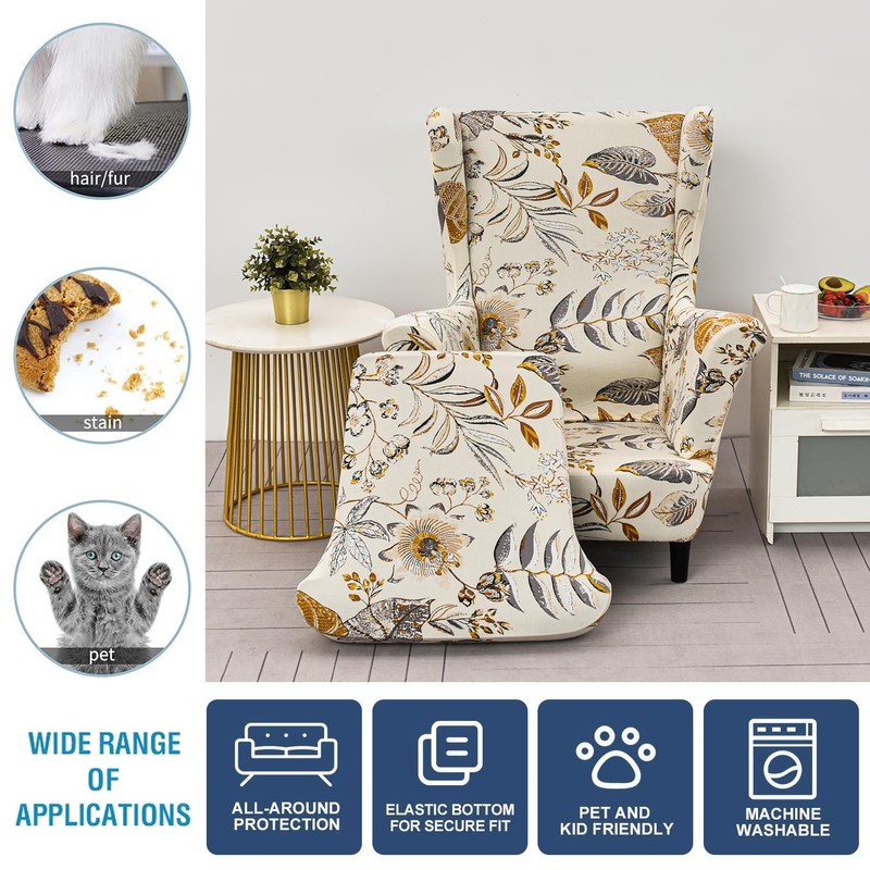 NILUOH Wing Chair Slipcovers 2 Pieces Stretch Spandex Wingback Chair