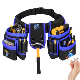 Tool Belt,Magnetic Tool Pouch,27-Pockets Heavy Duty Tool Belts for Men,Detachable Tool Pouch Bag for Electrician,Carpenter,Construction,Work Apron,Utility Belt,Valentines Day Gifts for Men,Black,Blue