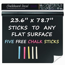 Extra Large Black Chalkboard Wall Decal (23.6" X 78.7") Chalk Borad Paper Roll Peel & Stick - Removable Self Adhesive Blackboard Poster Paper Vinyl Wall Decal Poster - with Chalk Sticks