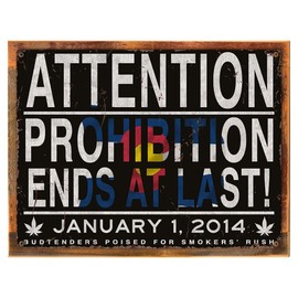 Homebody Accents Framed Prohibition Ends Colorado Flag 12"x16" Metal Sign, Retro, Legalization, 420, Man Cave, Hand-Crafted from Reclaimed Materials