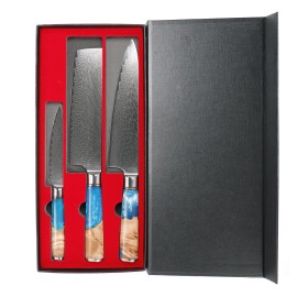 Nakiri Blue Resin Wood Handle Damascus Kitchen Knife Set Vegetables Fruit Utility Santoku Sushi Cleaver Chef 3 PCS Knives Setcolor: Blue DMS-3-001, blade length: 11.5cm, blade width: 2.4cm, type: Safety Blade Utility Knife