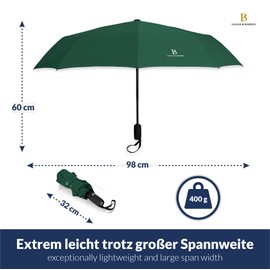 LOGAN & BARNES Umbrella storm-proof up to 140 km/h - pocket umbrella with certified Teflon coating against moisture damage model Boston, dark green