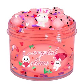 Prefilled Jelly Cube Crystal Slime Pack, Glossy Non Sticky Pink Water Slime with Bunny Charm, Perfect, Kids Party Favors, Classroom Rewards, Fidget Toy, (8OZ, 200ML)