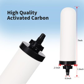 YKMGON YKMGON 2 PCS 7 inch ceramic water filter Candle,7' water filter replacement filters with Activated Carbon for Countertop Gravity Water Filter System,Water Cooler Filtration Systems