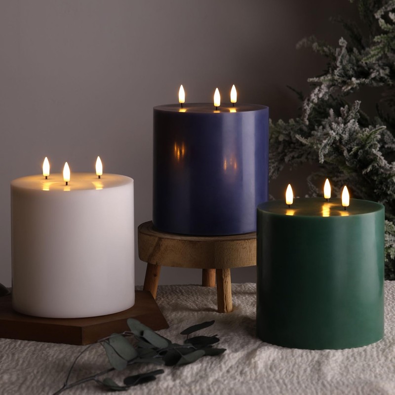 Eywamage Navy Blue 3 Wick Flameless Pillar Candle Φ 6"
