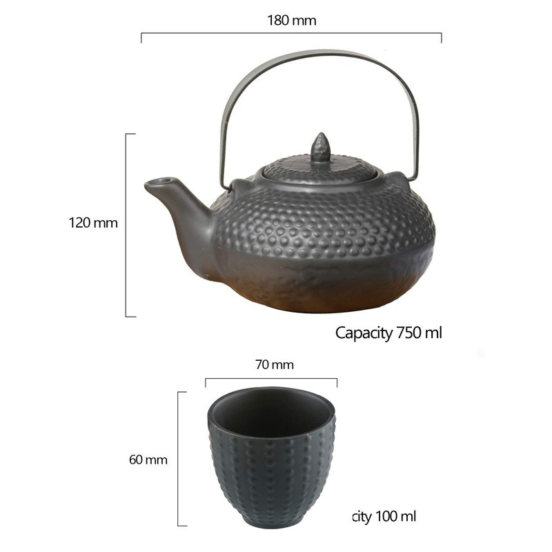 BIA Stoneware 24 Ounce Teapot Set - 3 Piece, Black