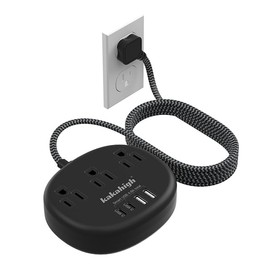 Black Extension Cord 10 Feet, 1625W Extension Cord 3 Prong with 3 AC Outlet 4 USB (24W/4.8A), Bedside Charging Station for Home, Office and Dorm ETL Listed