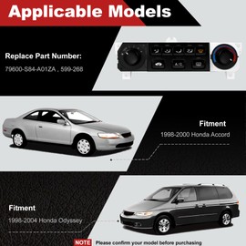 79600-S84-A01ZA A/C Heater Climate Control Switch Module Panel Compatible with 1998-2000 Honda Accord, 1998-2004 Odyssey, 2.3L L4/3.0L V6 AC Control Panel, Replace 599-268