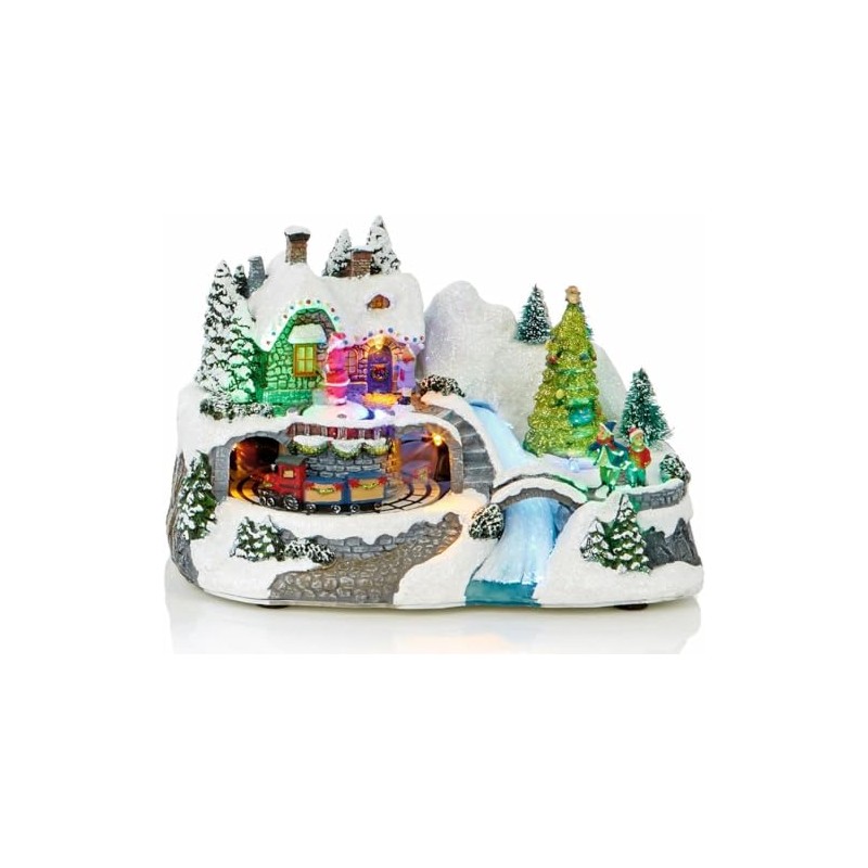 Premier Large LED Light Up Christmas Animated Traditional Village Snow