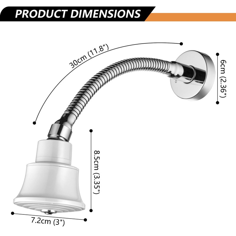 Adjustable Shower Arm, Chrome 11.8 Inches Flexible Shower Head for