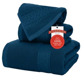 RIVERSIDE 3-Piece Towel Set, 1 Bath Towel, 1 Hand Towel, 1 Washcloth, 550 GSM Ring Spun Cotton, Soft, Quick Dry, Absorbent Bathroom Towels for Home, Gym, Spa, Blue Opal