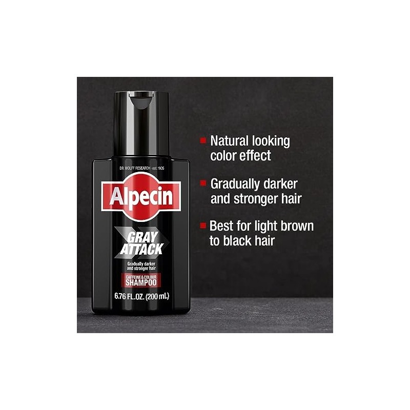 Alpecin Champú Gray Attack Con Cafeína Y Color, 6.76 Onzas