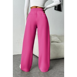 PINSPARK Womens Fleece Lined Pants Cozy Workout Wide Leg Sweatpants Winter Elastic High Waist Active Pants with 2 Pockets and Drawstring, Hot Pink S
