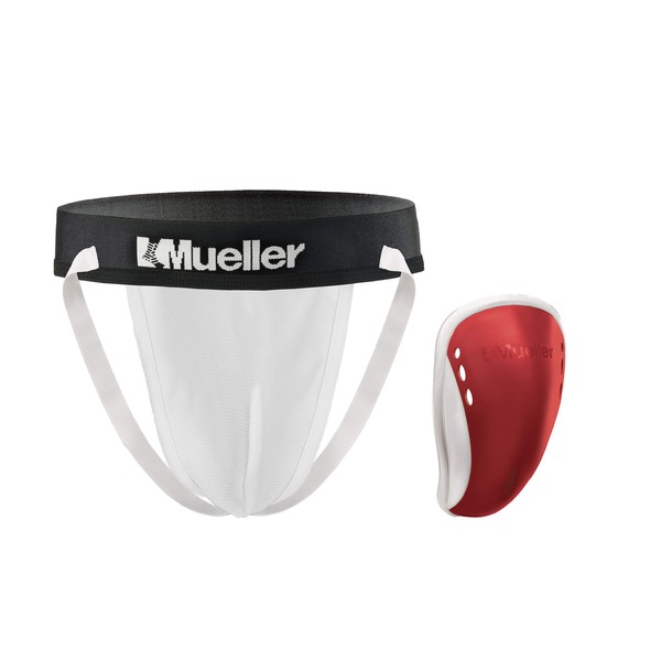 Mueller Sports Medicine Teen Athletic Supporter with Flex Shield Cup, For Men, Red, Teen Regular