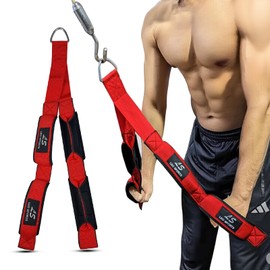 Triceps Rope Gym Cable Machine Attachments with Carabiner Anti-Slip Triceps Strap 2 Loops Neoprene Handles Pulldown Rope for Pushdowns Pulls Crunches Overhead Extensions Biceps Curl (Red)