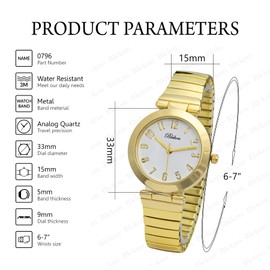 Blekon Collections Women's 33mm Case Glossy Metal Stretch Band Watch (Silver)