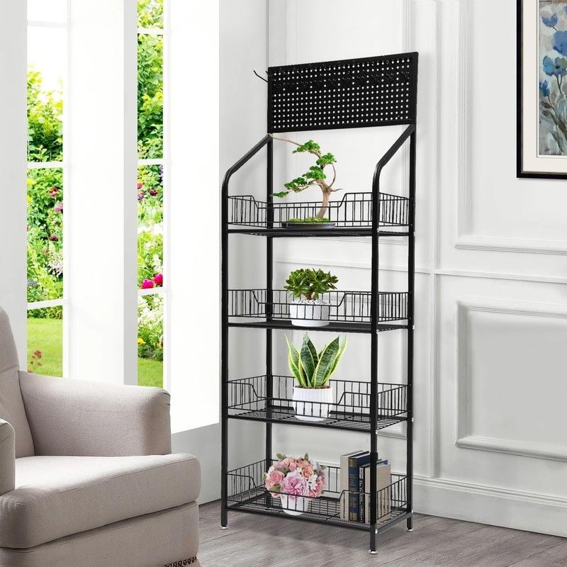 PROYONGOO 4 Tier Retail Display Rack with Wheels, Metal Wire