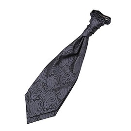 DQT Men Paisley Floral Wedding Cravat Charcoal Grey