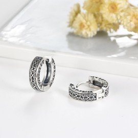 NIFUNAO Viking Earrings Men 925 Sterling Silver Celtic Vintage Hoop Earrings for Men Women Viking Jewelry Gifts