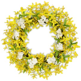 Oairse 20"/50cm Artificial Forsythia Flowers Wreath Spring Summer Wreath Faux Floral Wreath Yellow Forsythia Door Wreaths for Front Door Home Kitchen Wall Window Mantle Farmhouse Indoor Outdoor Decor