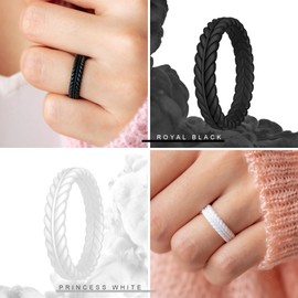 ThunderFit Silicone Wedding Rings for Women, Braided Pattern Engagement Bands 4.6mm Wide 2.2mm Thick - 1/8/9 Variety Multipack (Pack H, Size 7.5-8 (17.8mm))